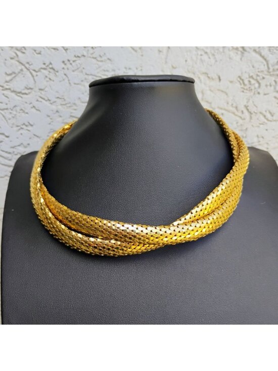Vtg Whiting & Davis Style Gold Tone Braided Mesh Choker Necklace 17" - Picture 2 of 7